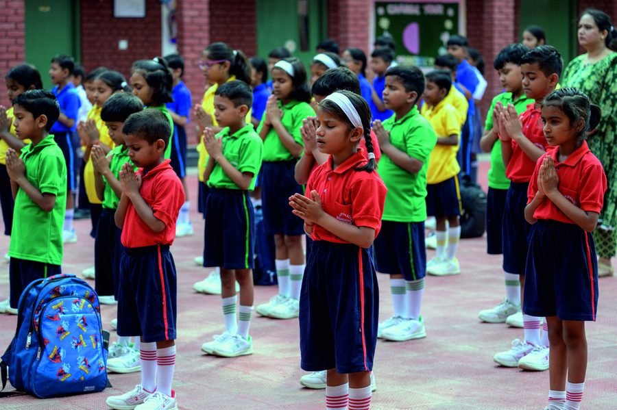 Students standing for morning assembly